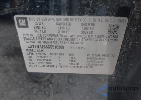 2012 Cadillac Srx Luxury Collection from USA, damaged, VIN 3GYFNAE36CS516309